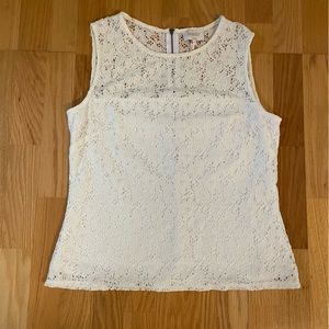 Laundry Lace Sleeveless Top, Cream, Back Zip Size Medium